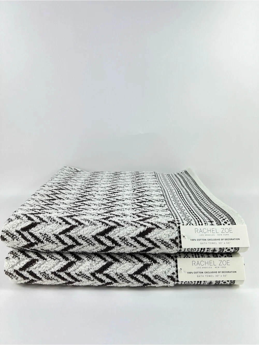 Rachel Zoe Bath Towel Set Brown Cream Zigzag Chevron Soft 100% Cotton 8 Pc NEW